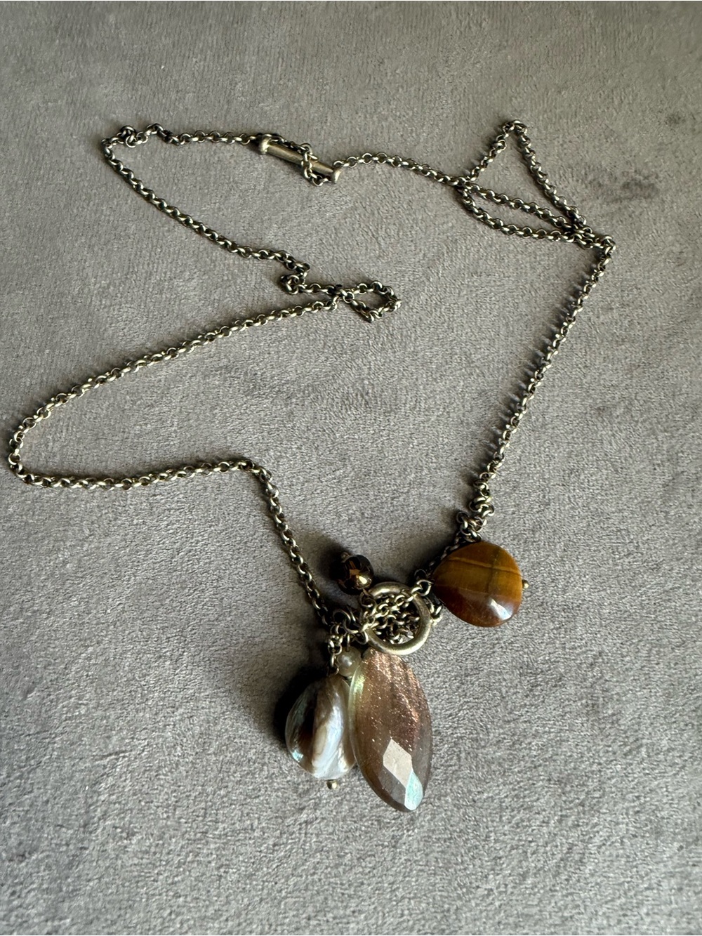 Silver-Tone Women's Pendant Necklace with Brown and Cream Charms - Picture 4 of 4